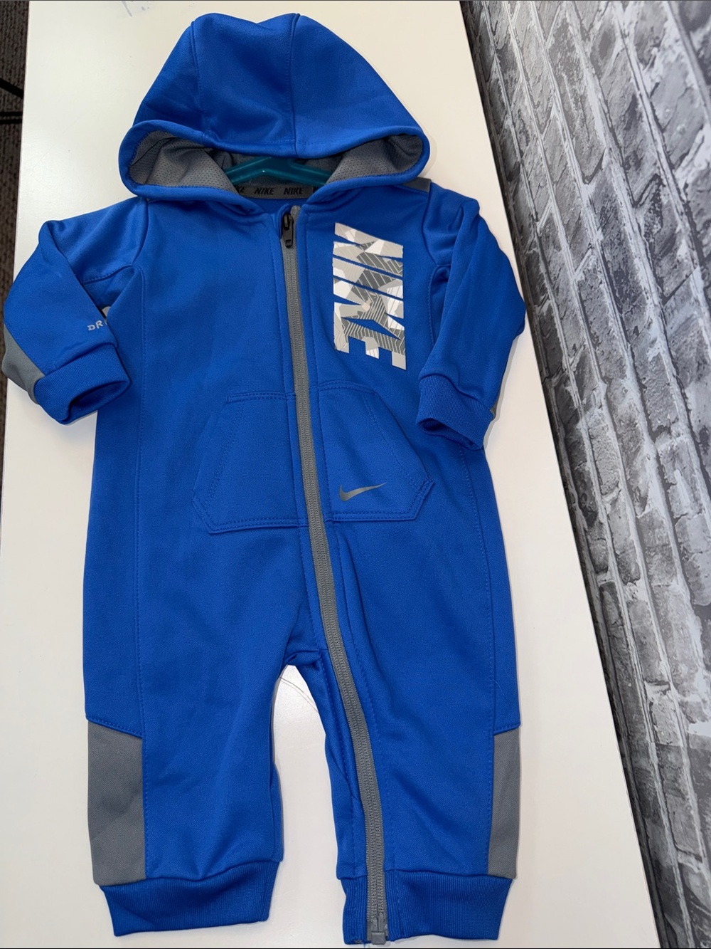 Nike Royal Blue & Gray Hooded Baby One-Piece Zip Romper